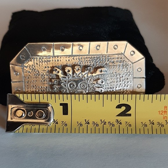Vintage Industria Peruana 900 Sterling Silver Square Pin Brooch Sun Tonatiuh - Picture 2 of 8